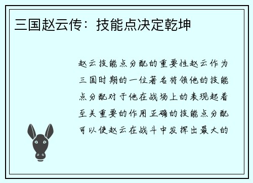 三国赵云传：技能点决定乾坤